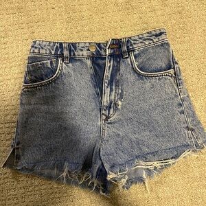 Medium Wash High-Waist Shorts
